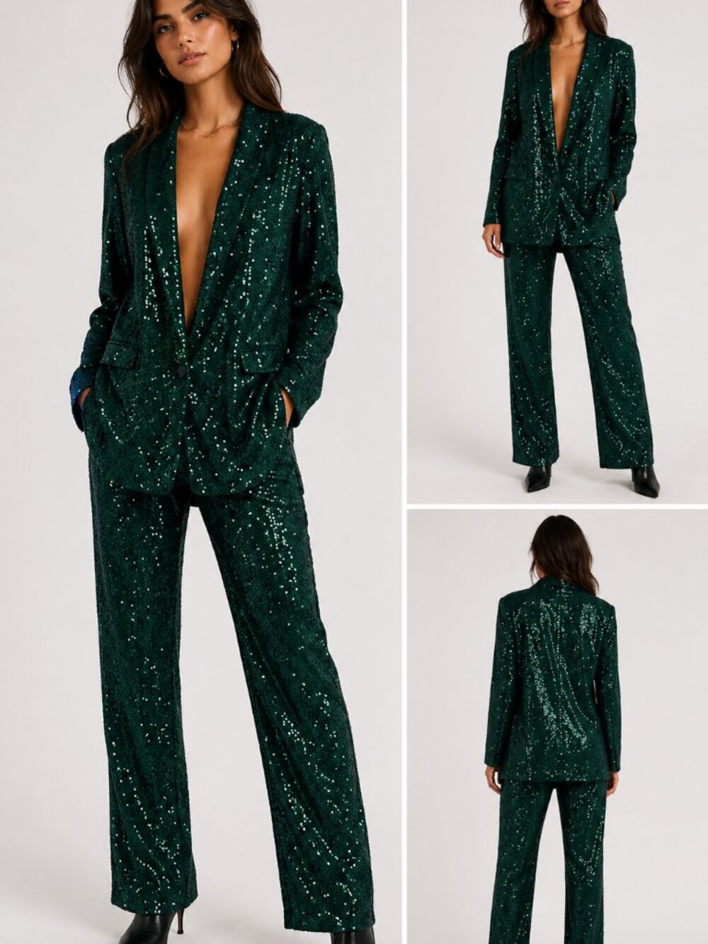 One 33 Social Sequin Pants Suit Green Size Small/Medium